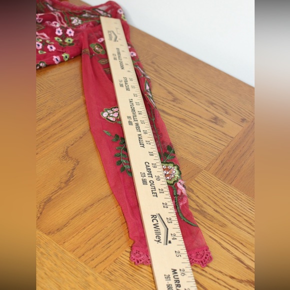 Frock And Frill Sequin Embroidered Floral Flowers Red Boho Mesh Dress S - Picture 5 of 5